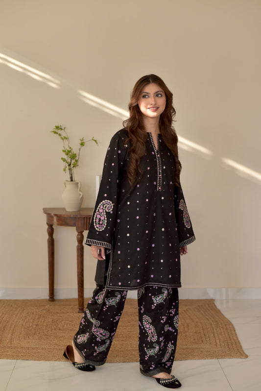 Black Embroidered 2-Piece Lawn Suit