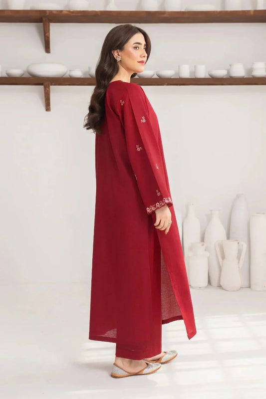 Elara Maroon 2PC Winter Suit | Embroidered Ladies Dress