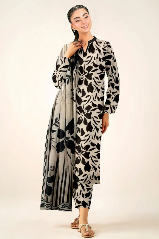 Black Petals – Elegant Printed 3PC Dress