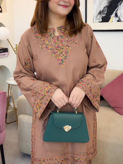 Mocha Meadow Dhanak Embroidered 2-Piece Suit