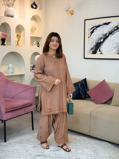 Mocha Meadow Dhanak Embroidered 2-Piece Suit
