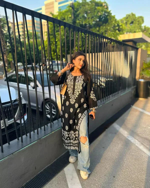 Black Bloom Kurti-2pcs