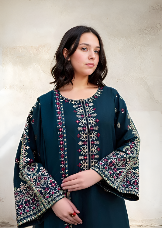 Aadab Embroidered – Teal (3-Piece Suit)