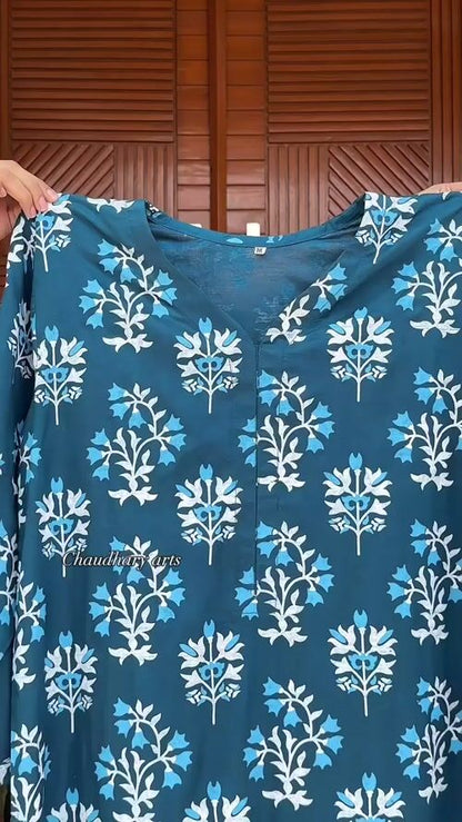 Iris Bloom – Teal Blue Block Printed 2PCs